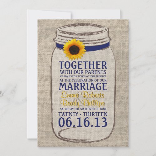 Rustic Sunflower &amp; Mason Jar Wedding Invitation