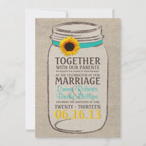 Rustic Sunflower &amp; Mason Jar Wedding Invitation