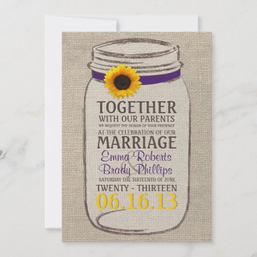 Rustic Sunflower &amp; Mason Jar Wedding Invitation