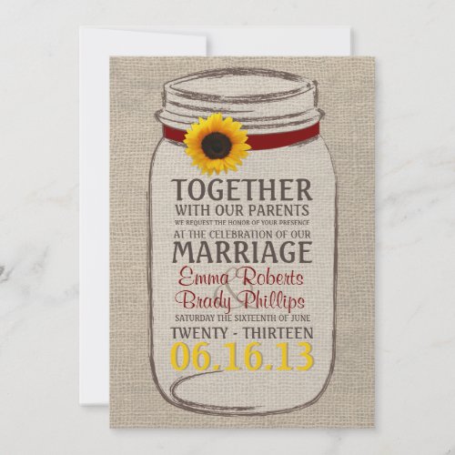 Rustic Sunflower  Mason Jar Wedding Invitation