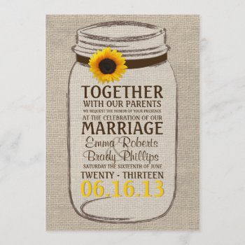 Rustic Sunflower & Mason Jar Wedding Invitation by ModernMatrimony at Zazzle