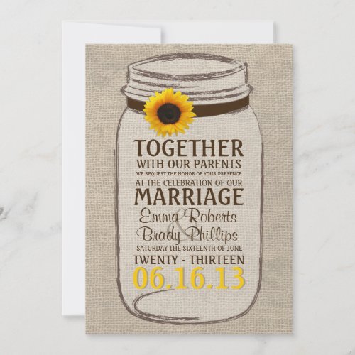 Rustic Sunflower &amp; Mason Jar Wedding Invitation