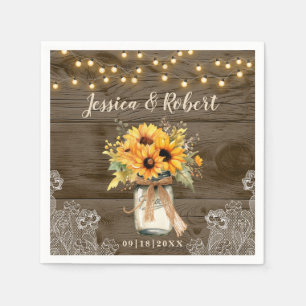 Rustic Sunflower Mason Jar Wedding Napkins