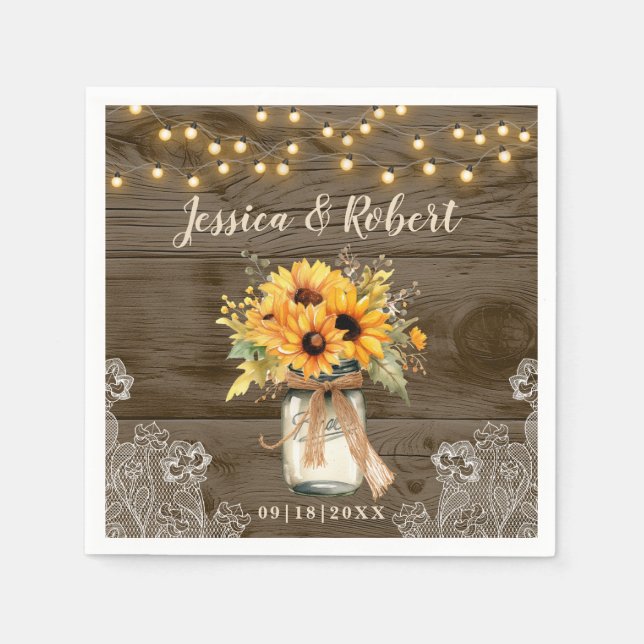 Rustic Sunflower Mason Jar Wedding Napkins (Front)