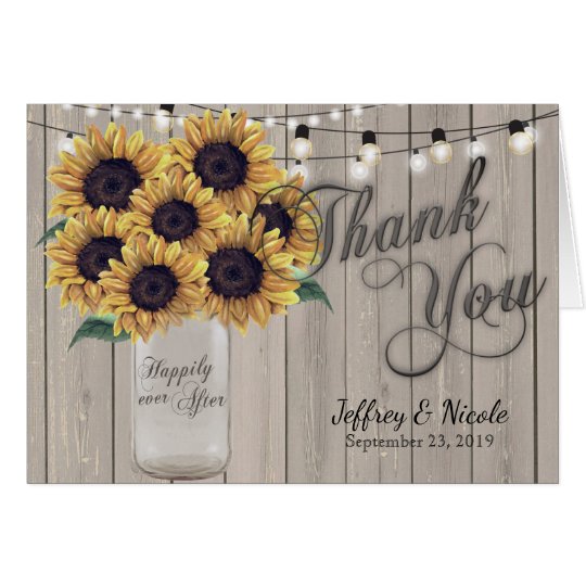 Rustic Sunflower Mason Jar Wedding Thank You Card