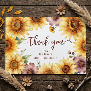 Rustic Sunflower Mauve Bridal Shower Thank You Card
