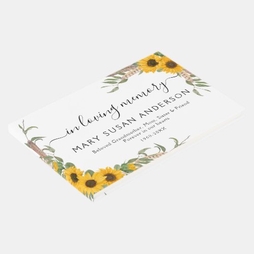 Rustic Sunflower Memorial Funeral Remembrance Guest Book