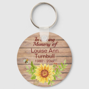 Rustic Sunflower Memorial In Loving Memory of Keychain