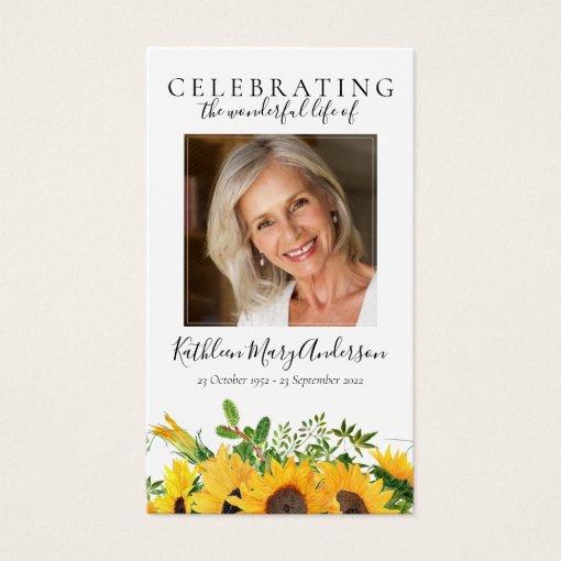 Rustic Sunflower Memorial Prayer Card | Zazzle