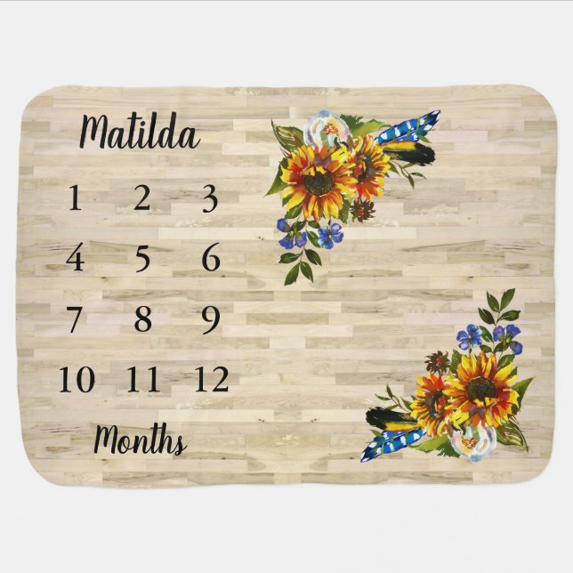 Rustic Sunflower Milestone Marker Monthly Baby Blanket (Horizontal)
