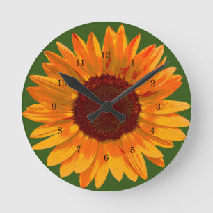 Rustic Sunflower Minimalist Country Kitchen Round Clock