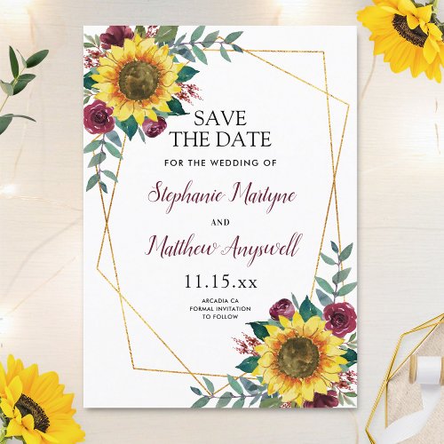 Rustic Sunflower Modern Floral Wedding Save The Date