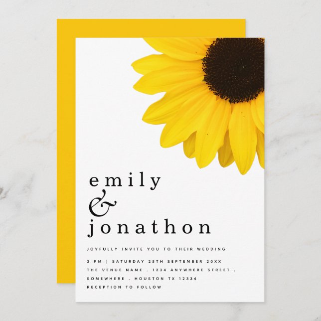 Rustic Sunflower Modern Typography Wedding Invitation (Front/Back)