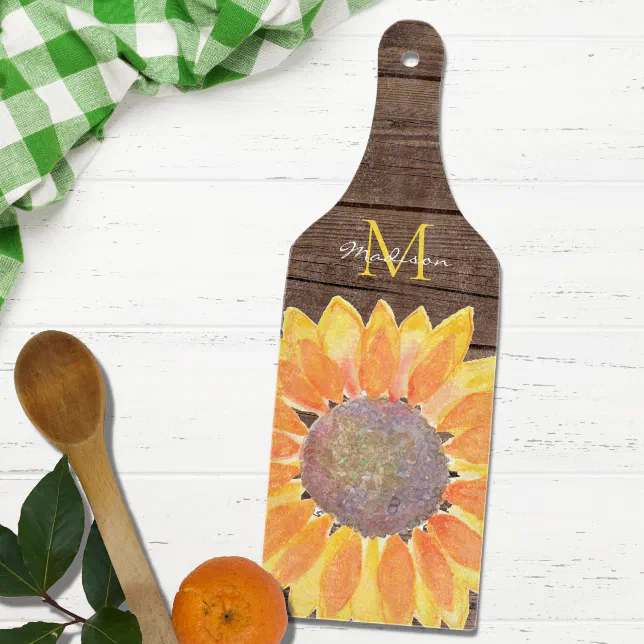 Discover Rustic Sunflower Monogram Cutting Board
