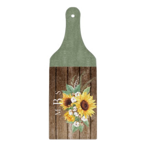 Rustic Sunflower Monogram Wood  Green Cutting Board