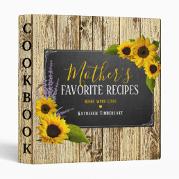Rustic Sunflower Mother&#39;s Recipe Cookbook 3 Ring Binder