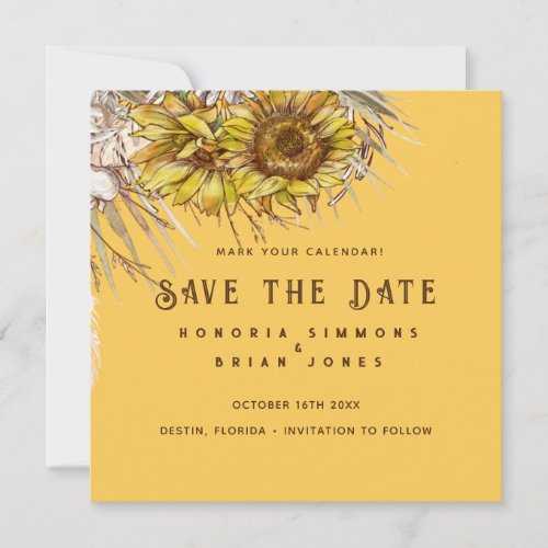 Rustic Sunflower Mustard Square Save the Date