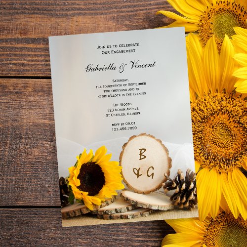 Rustic Sunflower Natural Woods Engagement Party Invitation