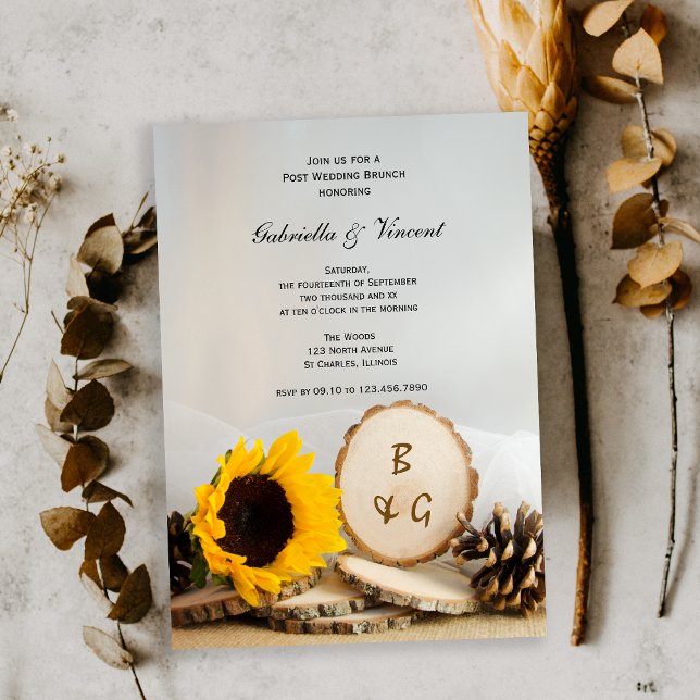 Rustic Sunflower Natural Woods Post Wedding Brunch Invitation (Creator Uploaded)