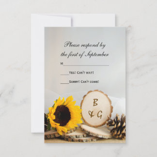 Rustic Sunflower Natural Woods Wedding RSVP Card