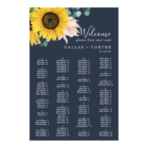Rustic Sunflower | Navy Alphabetical Seating Chart