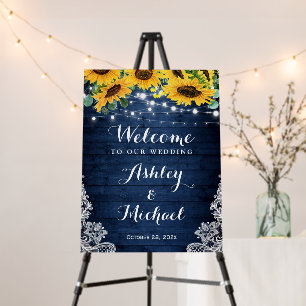 Rustic Sunflower Navy Blue String Lights Wedding Foam Board