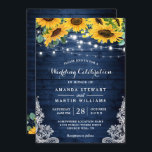 Rustic Sunflower Navy Blue String Lights Wedding Invitation<br><div class="desc">Create the perfect Country Wedding invite with this "Rustic Sunflower String Lights Fall Wedding Celebration Invitation" template. This high-quality design is easy to customize to match your wedding colors, styles and theme. If you prefer Thicker papers / Matte Finish, you may consider to choose the Matte Paper Type. For further...</div>