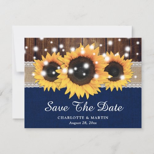 Rustic Sunflower Navy Blue Wedding Save The Date Announcement