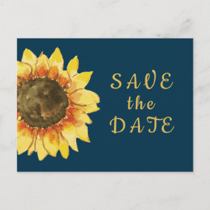 Rustic sunflower. Navy blue wedding Save the Date Invitation Postcard