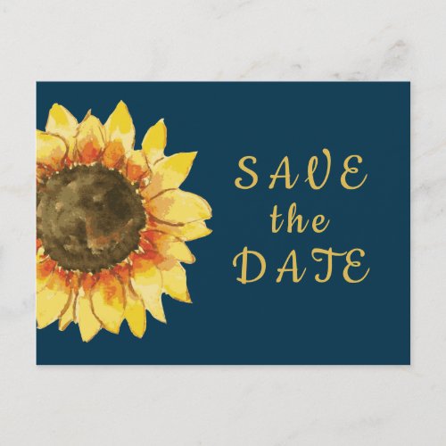 Rustic sunflower Navy blue wedding  Save the Date Invitation Postcard