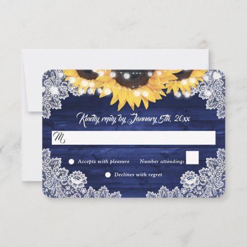 Rustic Sunflower Navy Blue Wood Lace Wedding
