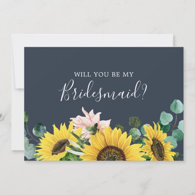 Rustic Sunflower | Navy Bridesmaid Proposal Card (Front)