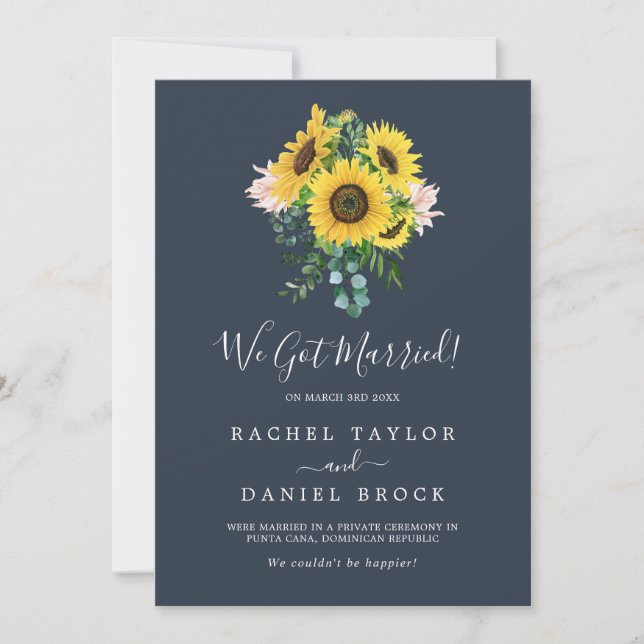 Rustic Sunflower | Navy Elopement Announcement (Front)