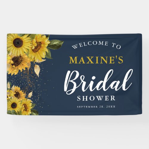 Rustic Sunflower Navy  Gold Bridal Shower Banner