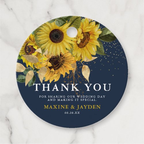 Rustic Sunflower Navy  Gold Wedding Thank You Favor Tags