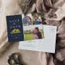 Rustic Sunflower Navy Photo Collage Save the Date Invitation Postcard