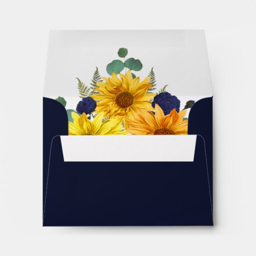 Rustic Sunflower Navy Roses Wedding RSVP Return Envelope