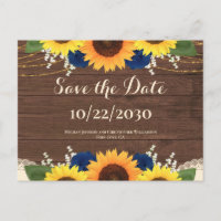Rustic Sunflower Navy Roses Wedding Save the Date 