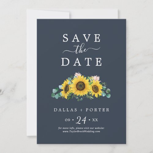 Rustic Sunflower  Navy Save the Date Card