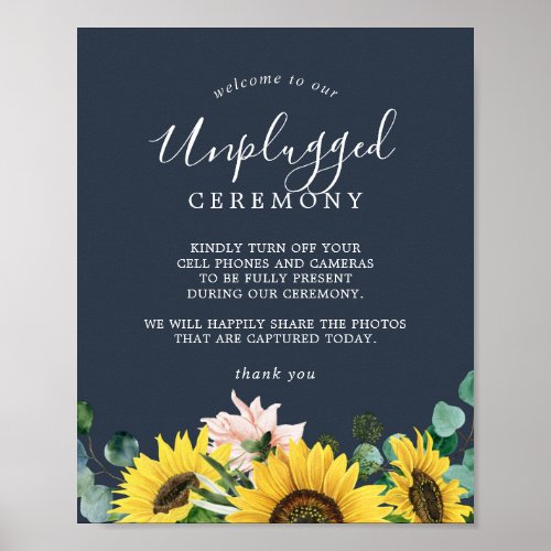 Rustic Sunflower  Navy Unplugged Ceremony Sign
