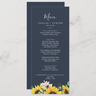 Rustic Sunflower Navy Wedding Dinner Menu