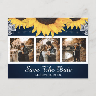 Rustic Sunflower Navy Wedding Photo Save The Date Announcement Postcard