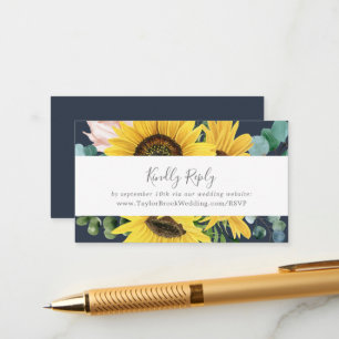 Rustic Sunflower Navy Wedding Website RSVP Enclosure Card