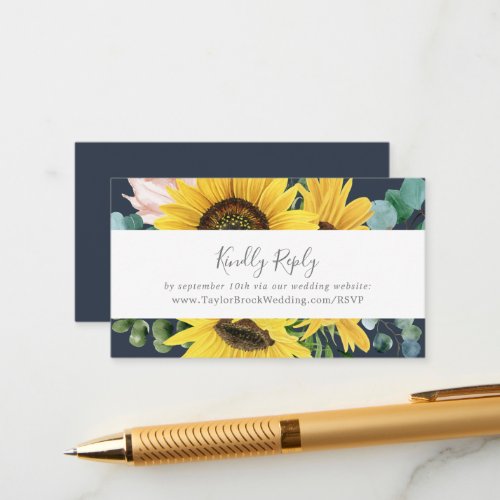 Rustic Sunflower  Navy Wedding Website RSVP Enclosure Card