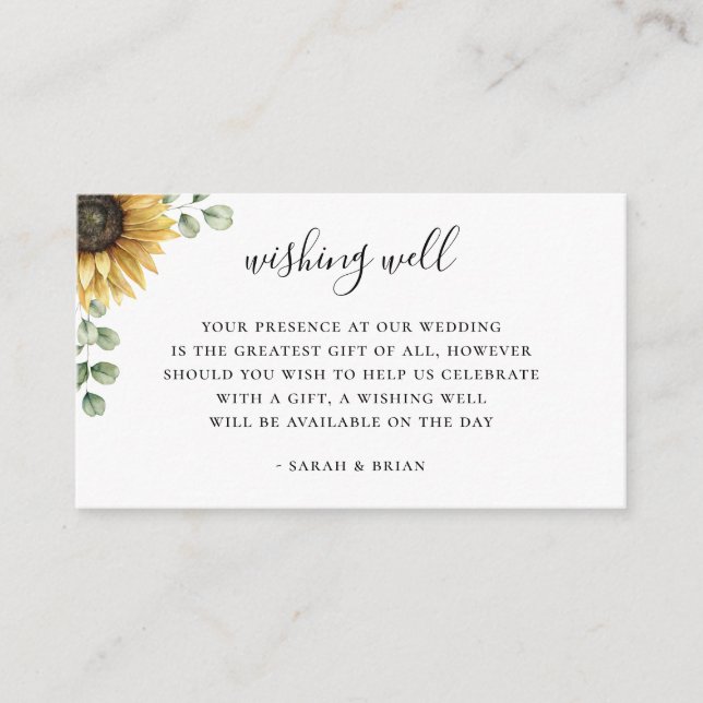 Rustic Sunflower Navy Wedding Wishing Well Enclosure Card (Front)