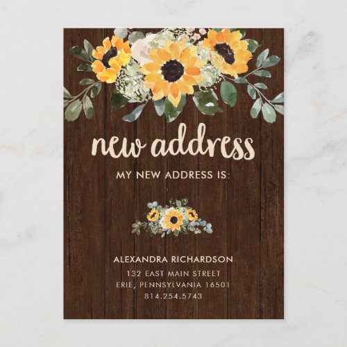 Rustic Sunflower  New Address Moving Announcement