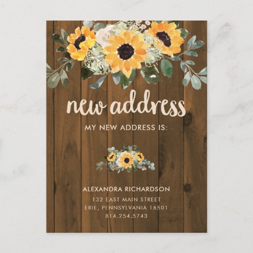 Rustic Sunflower  New Address Moving Announcement