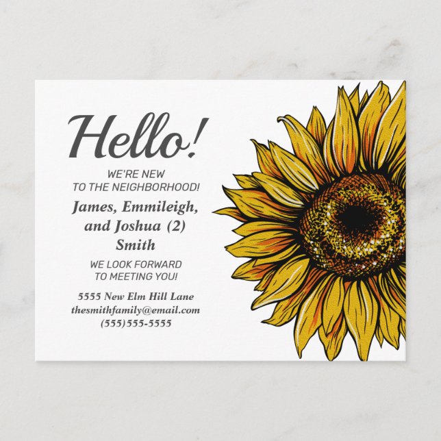 Rustic Sunflower New Neighbors Introduction Postcard (Front)