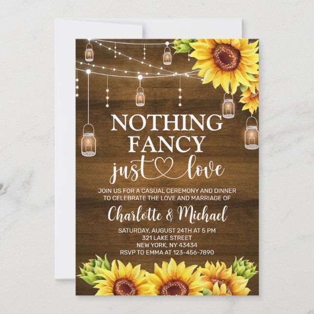 Rustic Sunflower Nothing Fancy Just Love Wedding Invitation (Front)