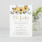 Rustic Sunflower | Oh Baby Shower Gold Script Invitation (Standing Front)